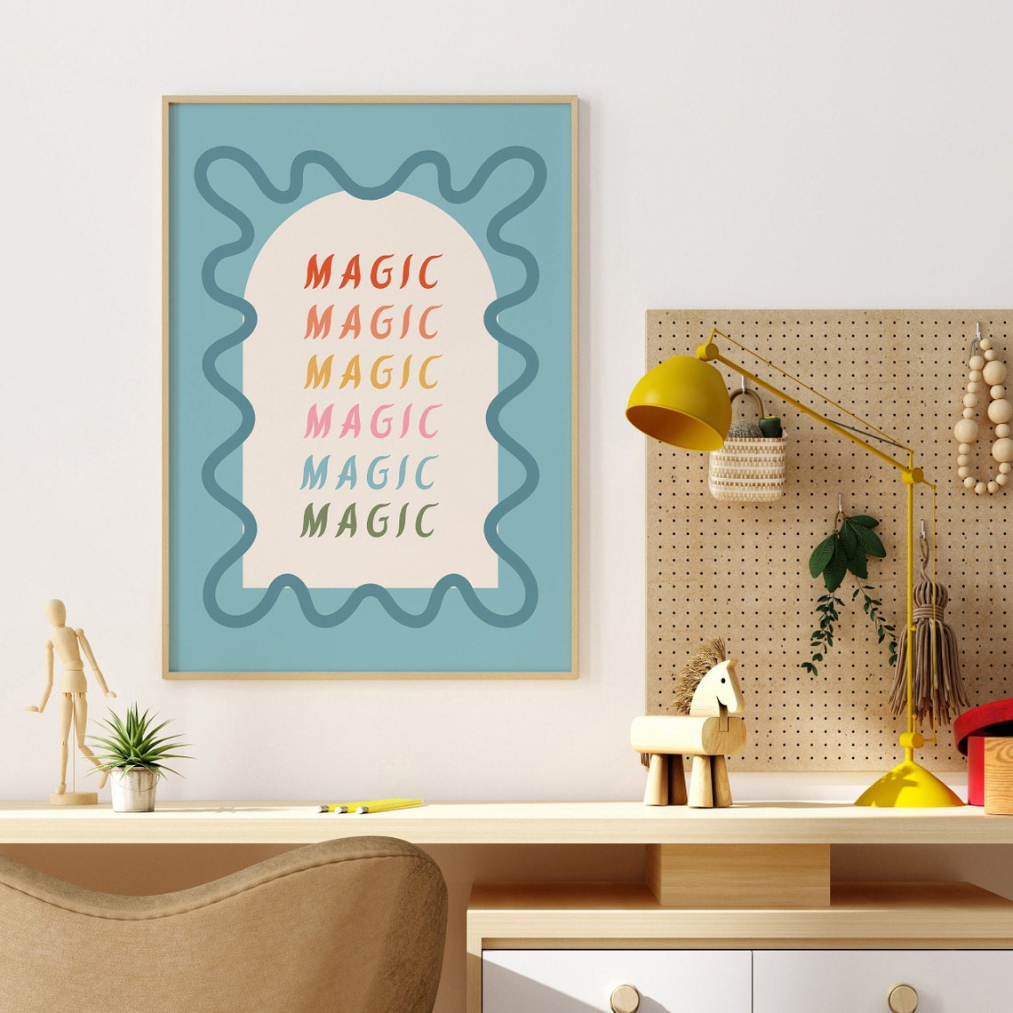 Blue Magic Print Colorful Kids Poster Toddler Bedroom Wall Art Funky Boho Playroom Retro Nursery Decor Cool Typography - Image 3