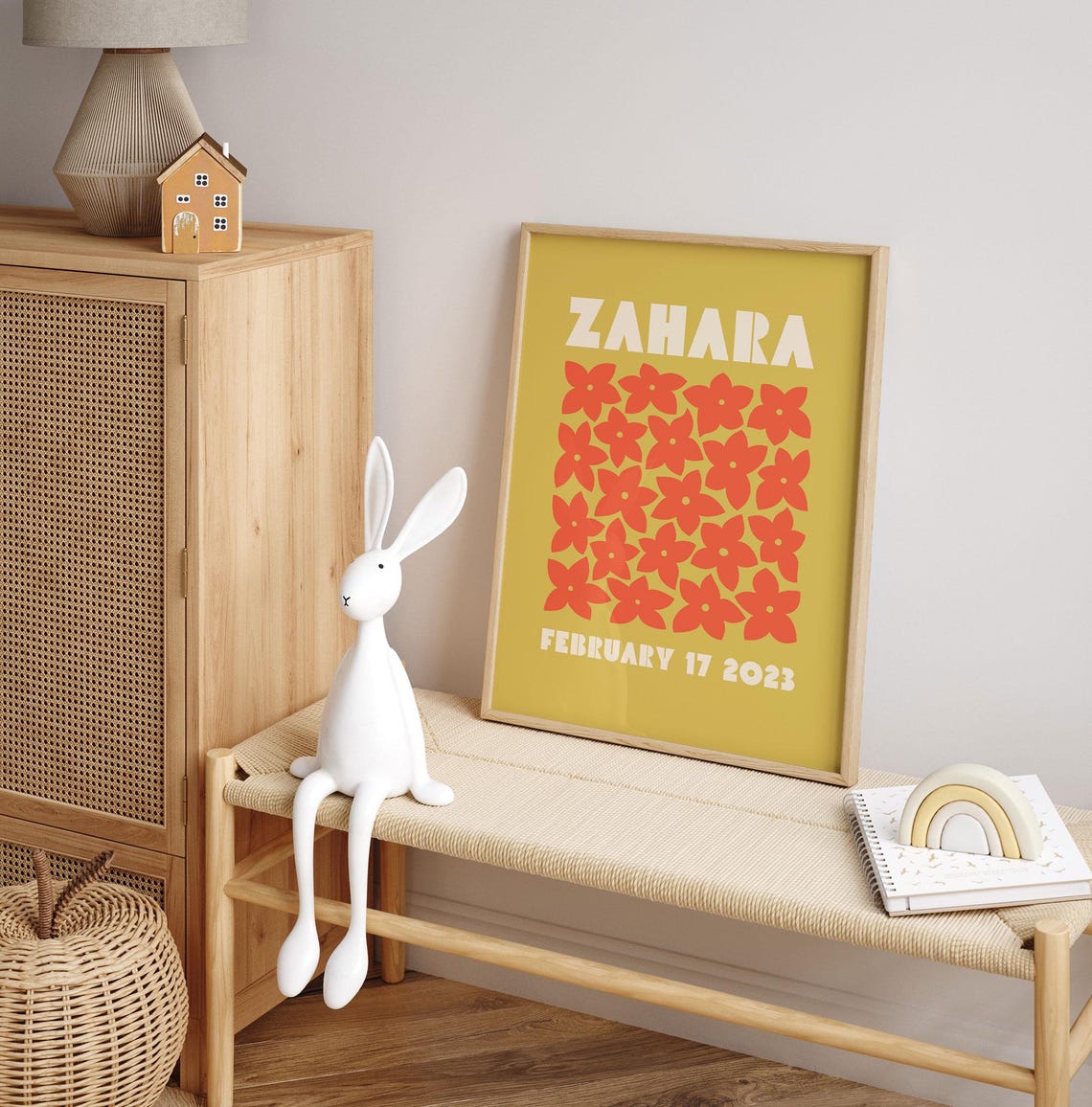 Zahara Personalized Name Birthdate Mustard Floral Nursery Poster - Image 5