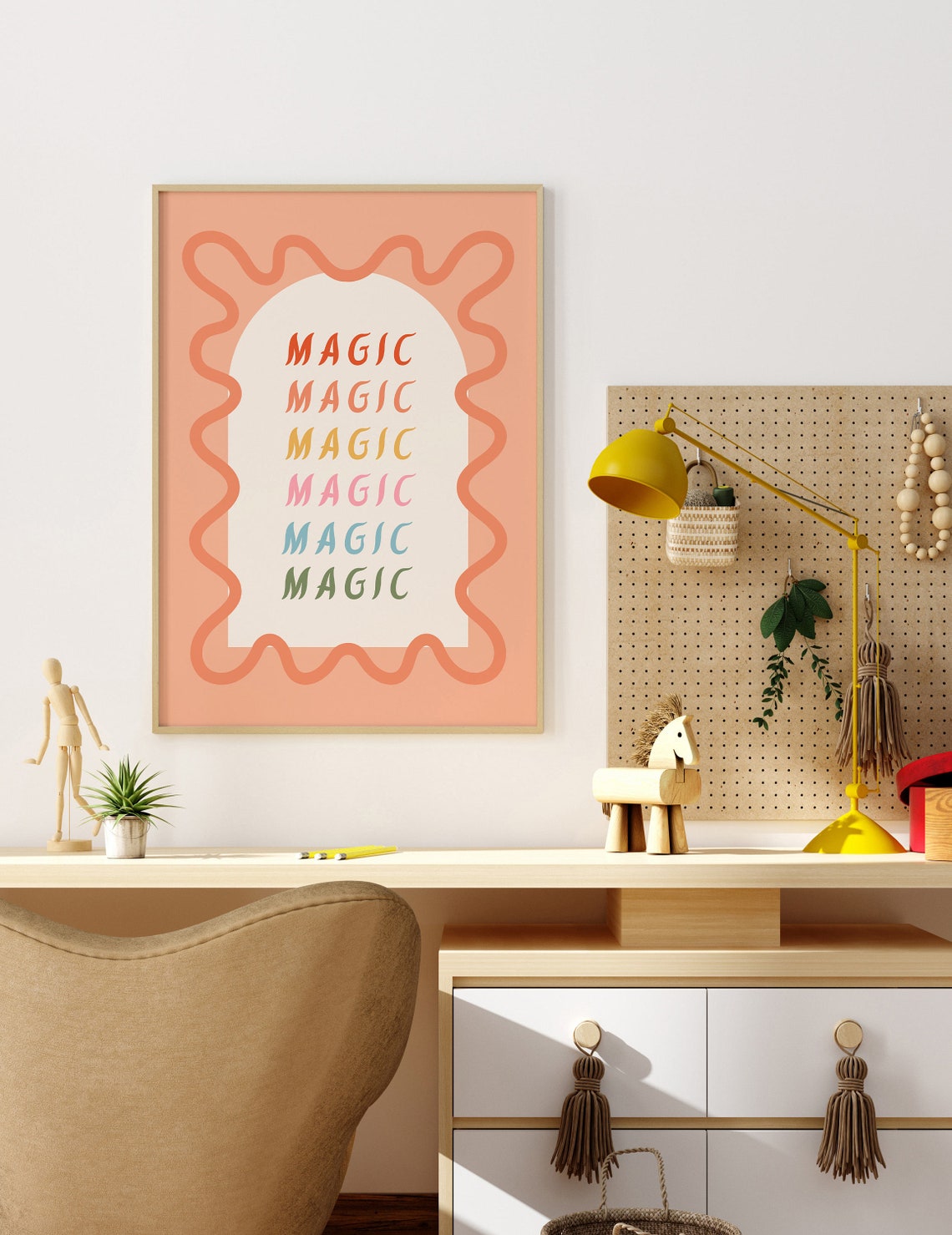 Magic Rainbow Typography Poster with Peach Wavy Arch Kids Art - Image 4
