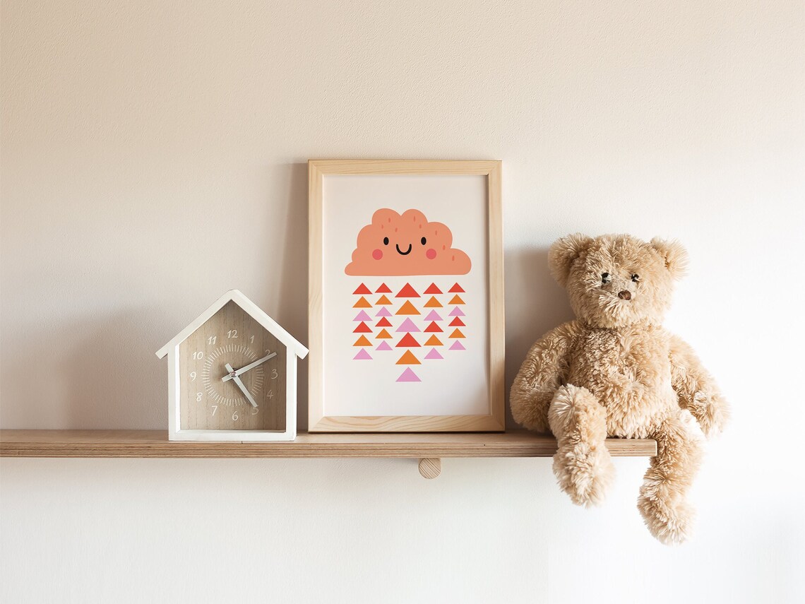 Cute Pink Nursery Rain Cloud Kids Room Poster - Image 4