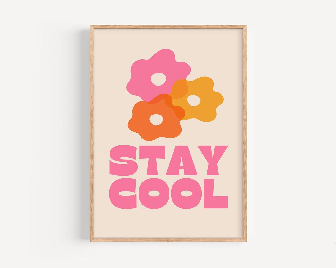 Stay Cool Retro Flower Quote Groovy Kids Playroom Decor Wall Art - Image 4