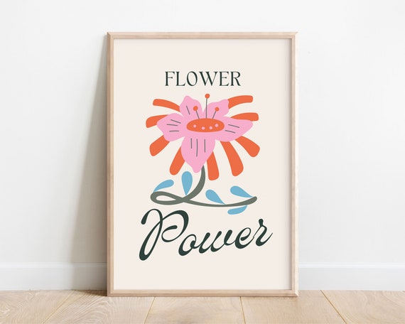 Flower Power Print Kids Wall Art Colorful Playroom Poster Groovy Toddler Bedroom Cheerful Affirmation Retro Nursery Decor