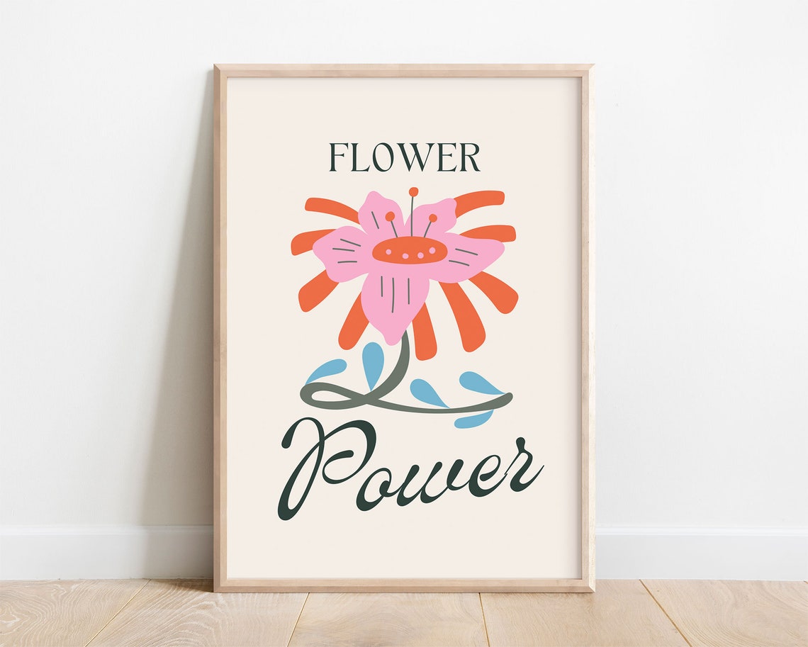 Flower Power Retro Bloom Quote Groovy Kids Room Decor Wall Art