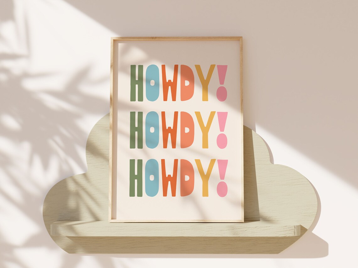 Rainbow Howdy Art Print, Cheerful Kids Room Decor