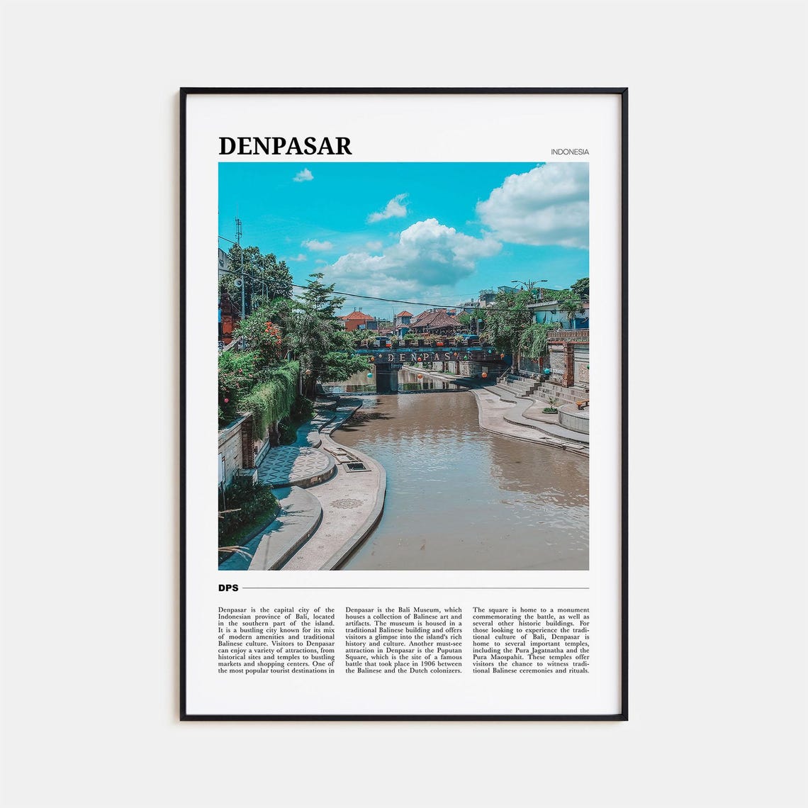 Denpasar Bali Indonesia Riverside Cityscape River Bridge Travel Poster