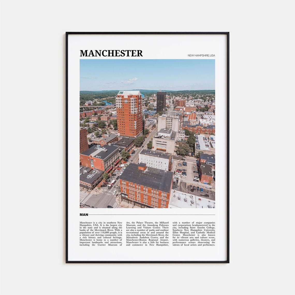 Manchester New Hampshire Downtown Aerial Skyline City Poster