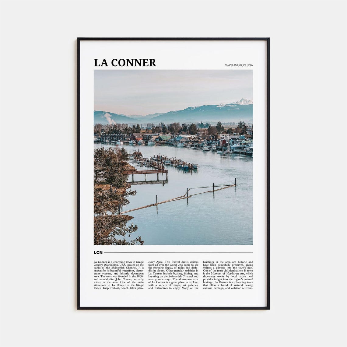 La Conner Washington Waterfront Harbor Town Scenic Travel Poster
