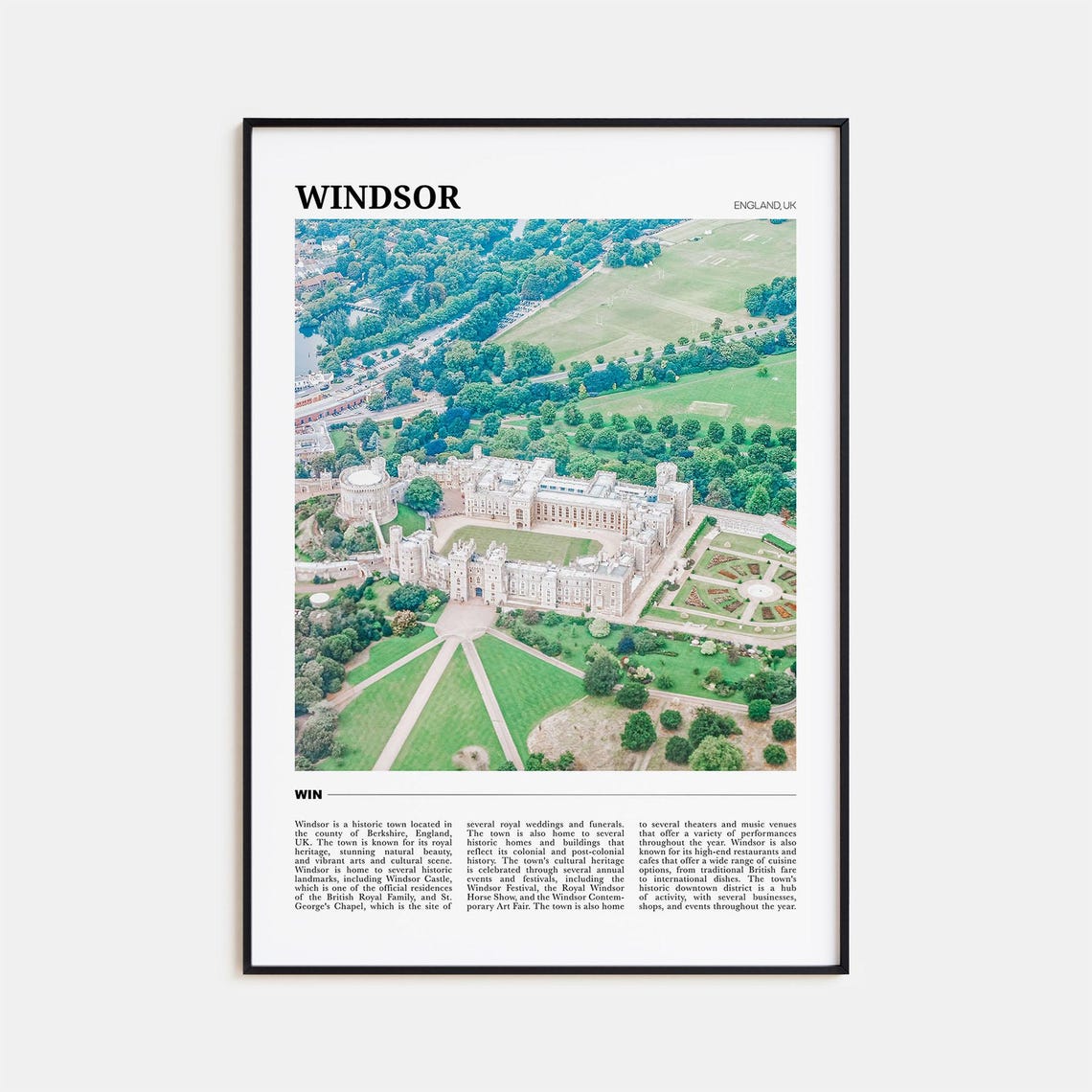 Windsor England Castle Aerial Royal Residence Grounds Travel Poster