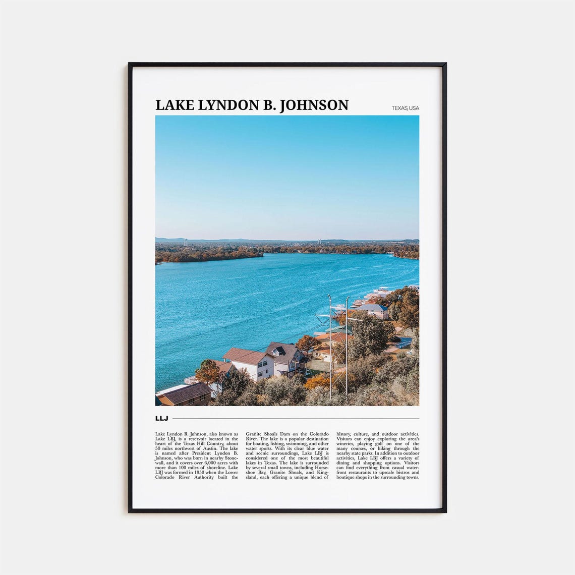 Lake Lyndon B Johnson Texas Hill Country Lake Aerial Travel Poster