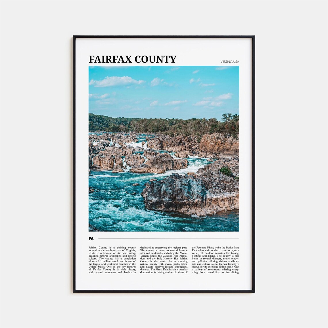 Fairfax County Travel Poster, USA Wall Art Print