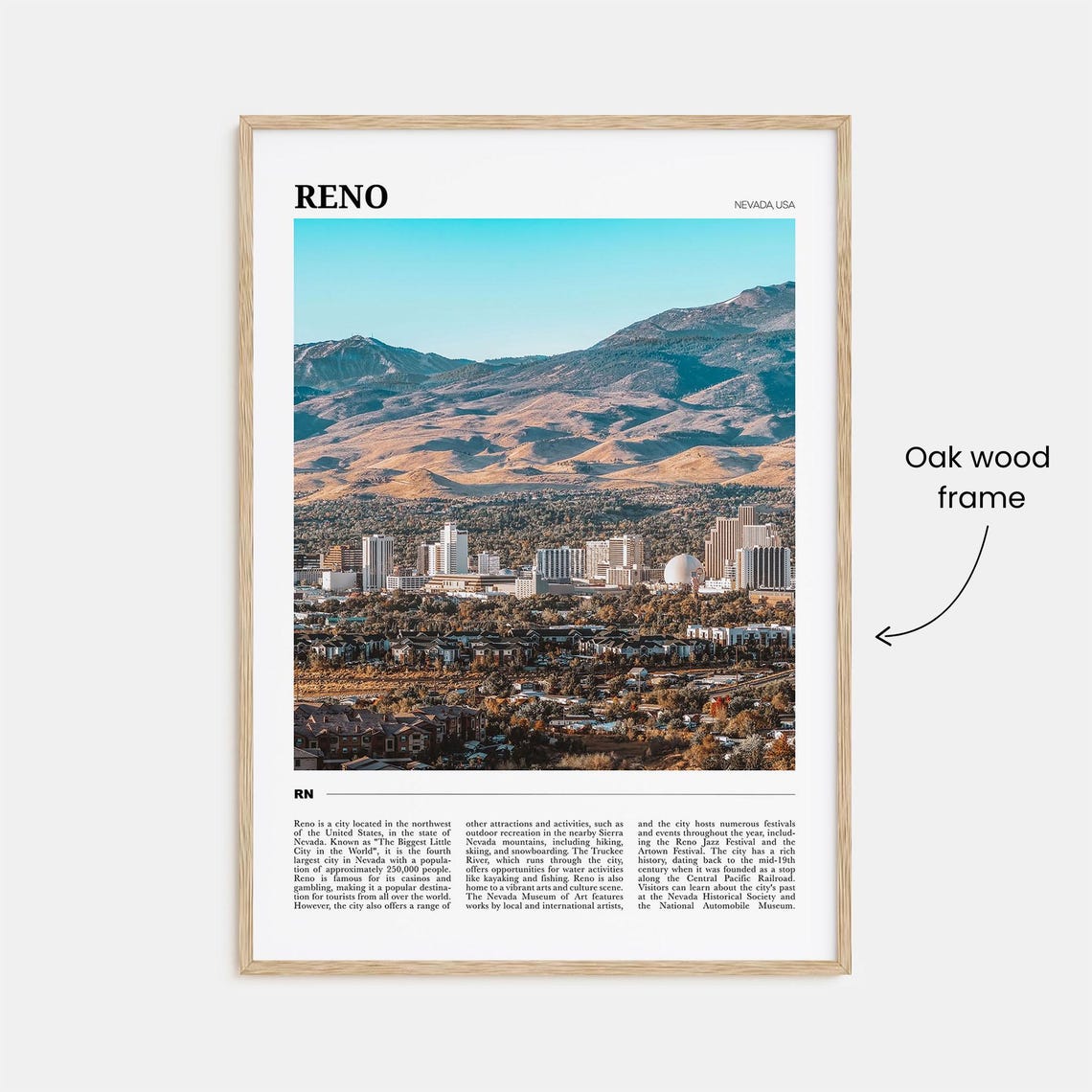 Reno Nevada Travel Poster City Skyline Sierra Mountain Backdrop View - Image 3