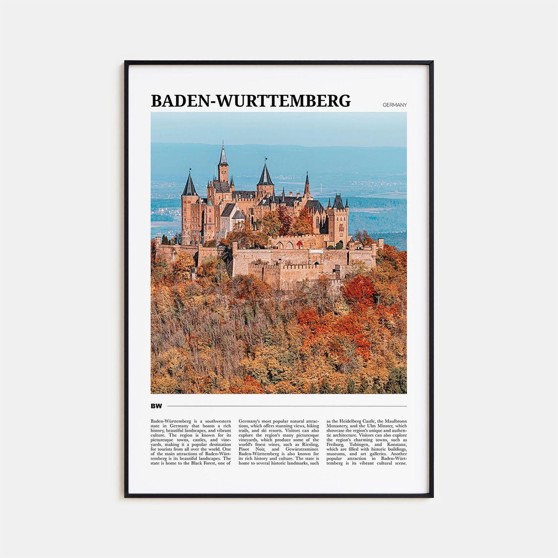 Baden Wurttemberg Germany Autumn Hilltop Castle Travel Poster