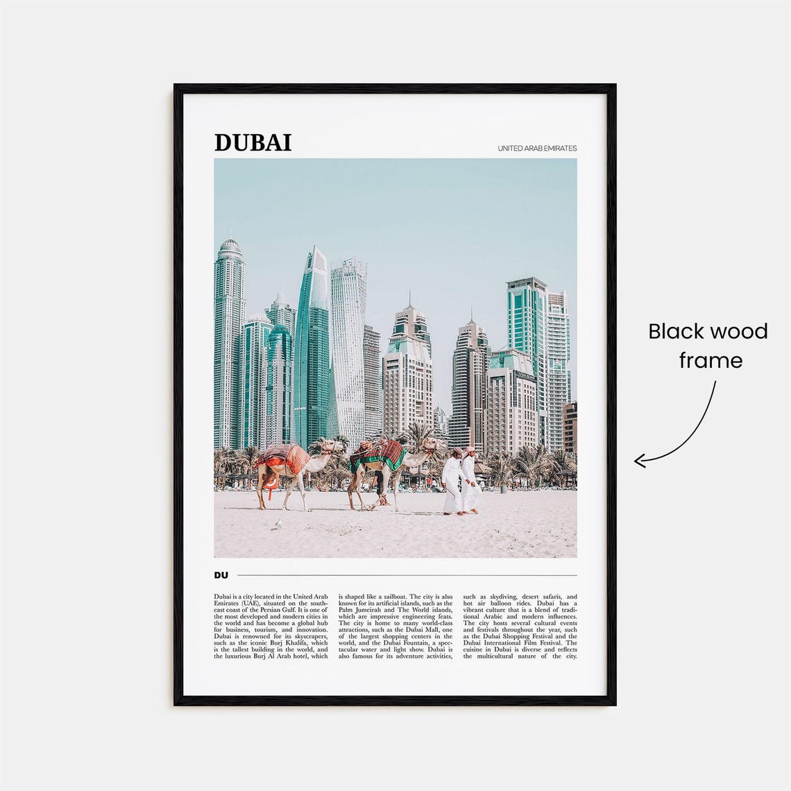 Dubai Emirates Travel Poster Camels Marina Towers Beach Sand View - Image 2