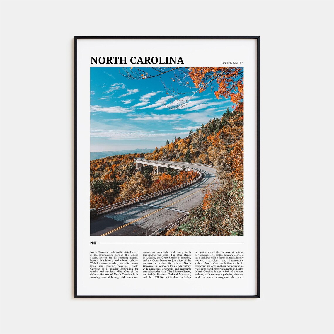 North Carolina Travel Poster, USA Wall Art Print