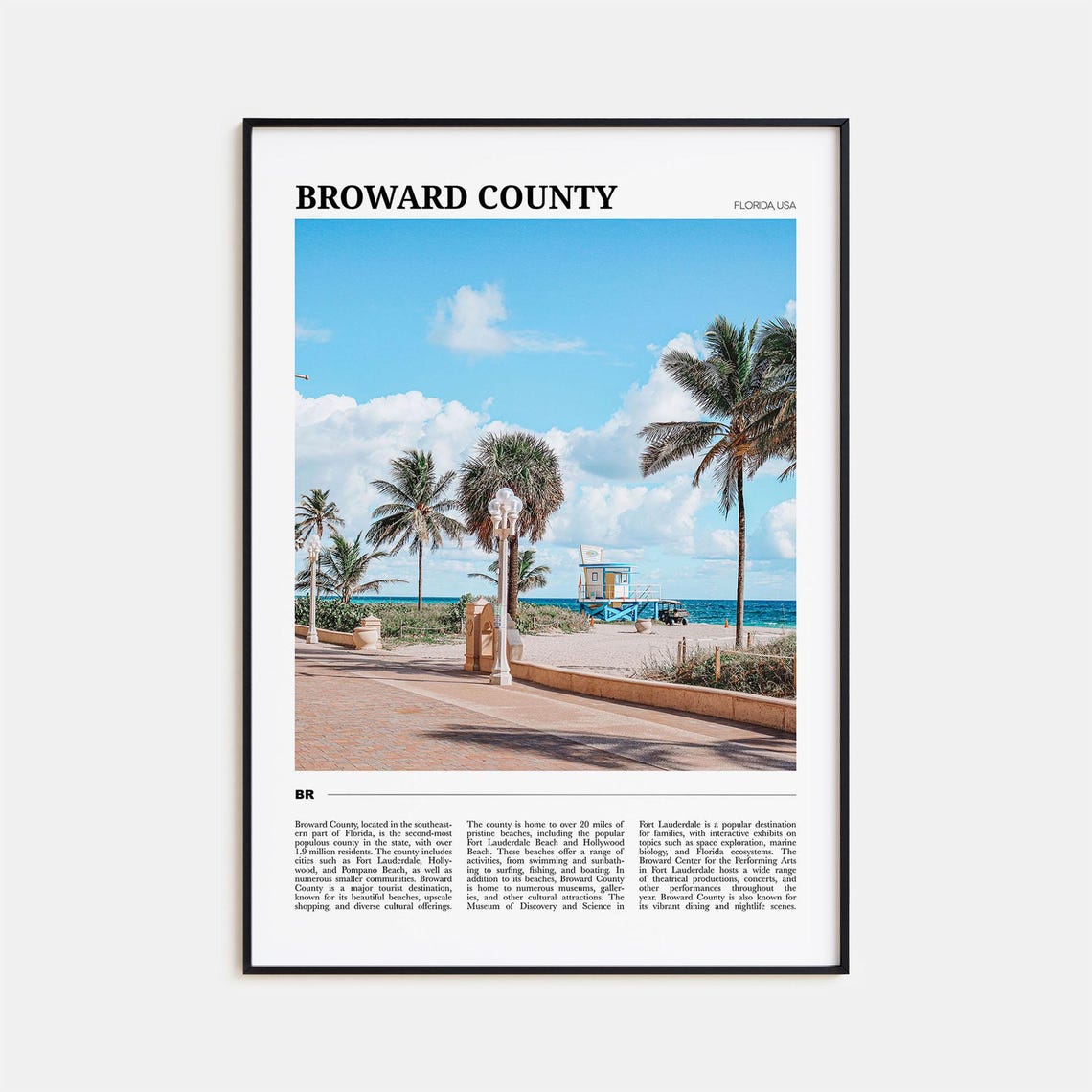 Broward County Florida Beach Boardwalk Palm Trees Ocean Poster