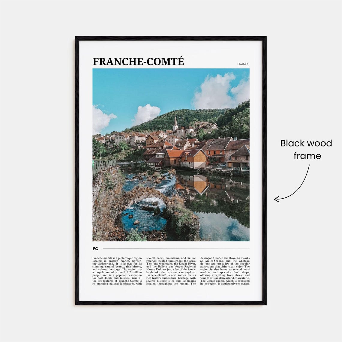 Franche Comte France Riverside Village Church Spire Travel Poster - Image 2