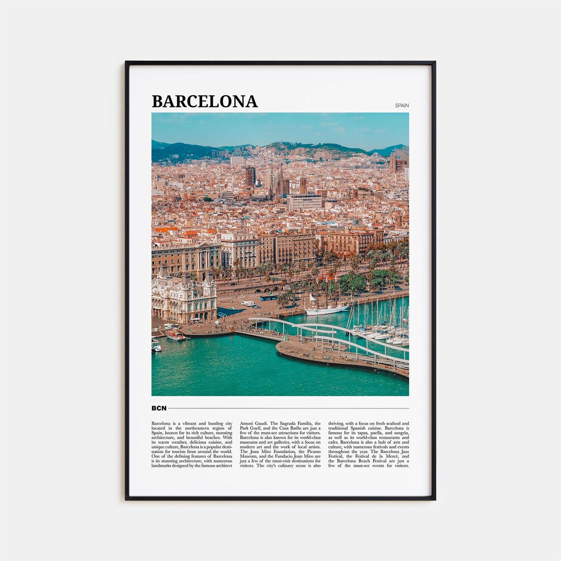 Barcelona Travel Poster, Catalonia Spain Wall Art