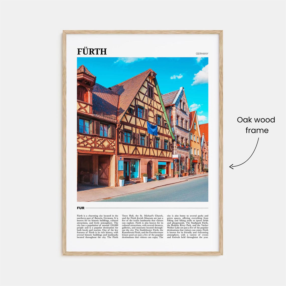 Furth Germany Half Timbered Historic Street Photo Travel Poster - Image 3