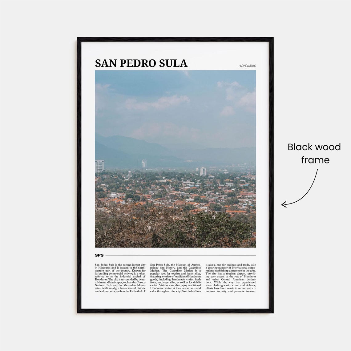 San Pedro Sula Honduras Aerial City and Mountains Travel Poster - Image 2