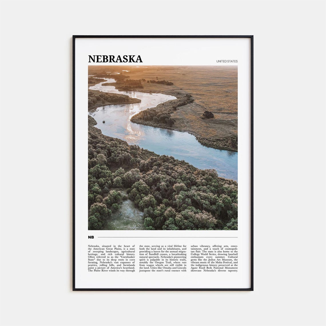 Nebraska United States Aerial River Landscape Photography Poster