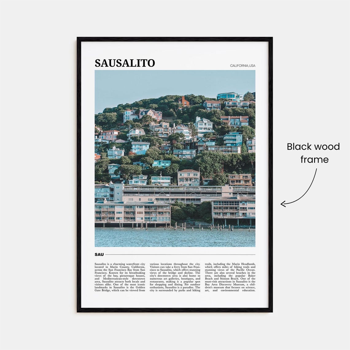 Sausalito California Bay Hillside Homes Waterfront Travel Poster - Image 2