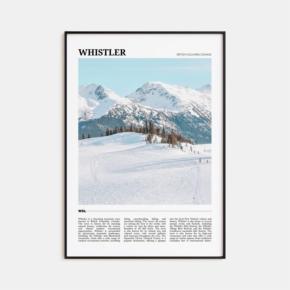 Whistler British Columbia Canada Snowy Ski Slopes Travel Poster