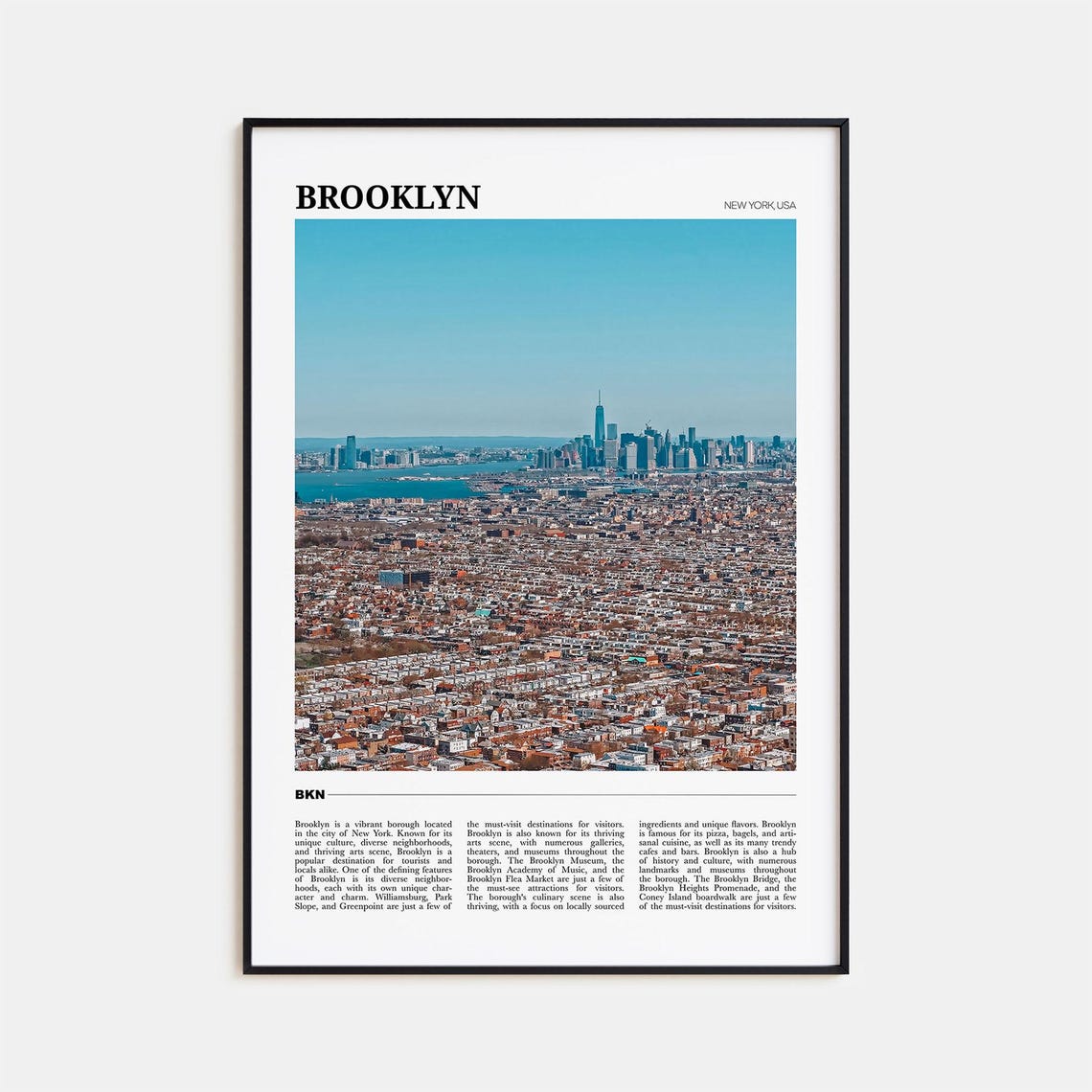 Brooklyn New York Brownstone Aerial Manhattan Skyline View Poster