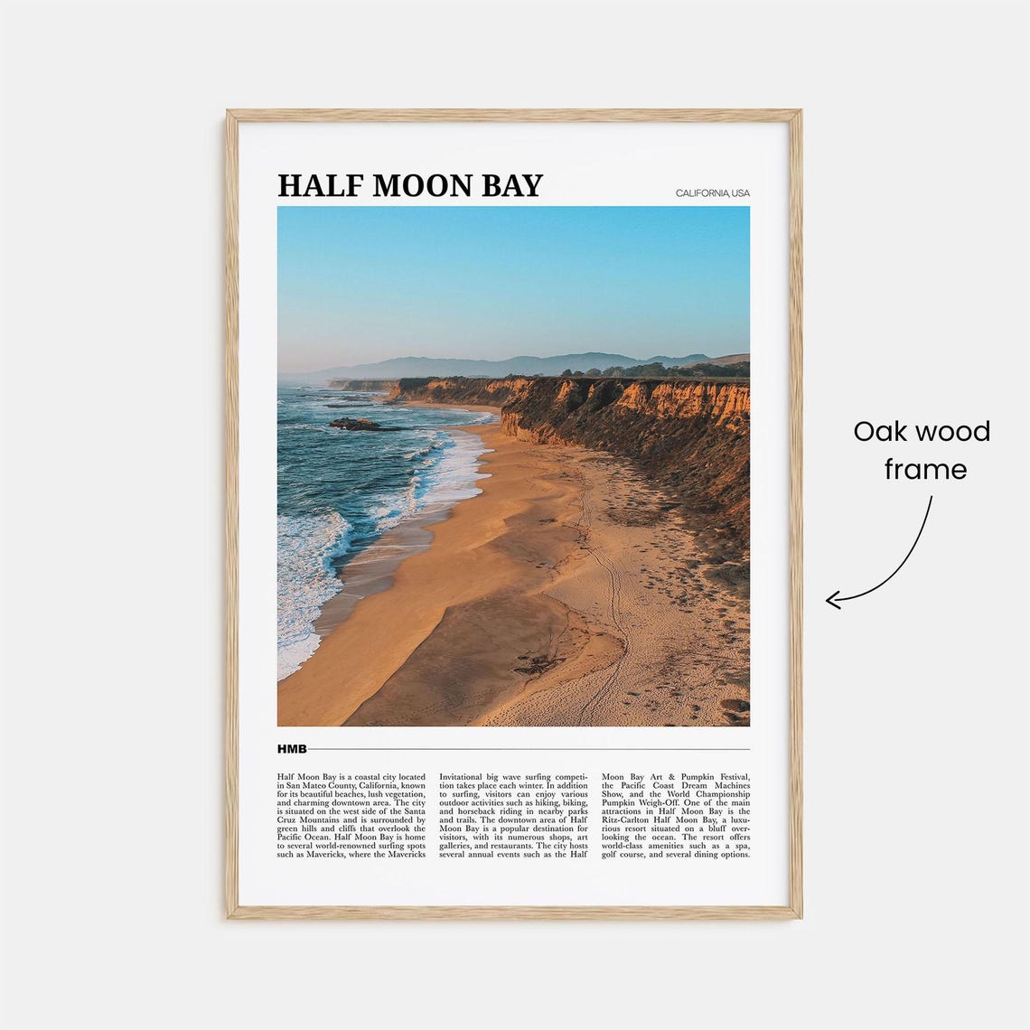 Half Moon Bay California Sandy Beach Cliffs Golden Hour Travel Poster - Image 3