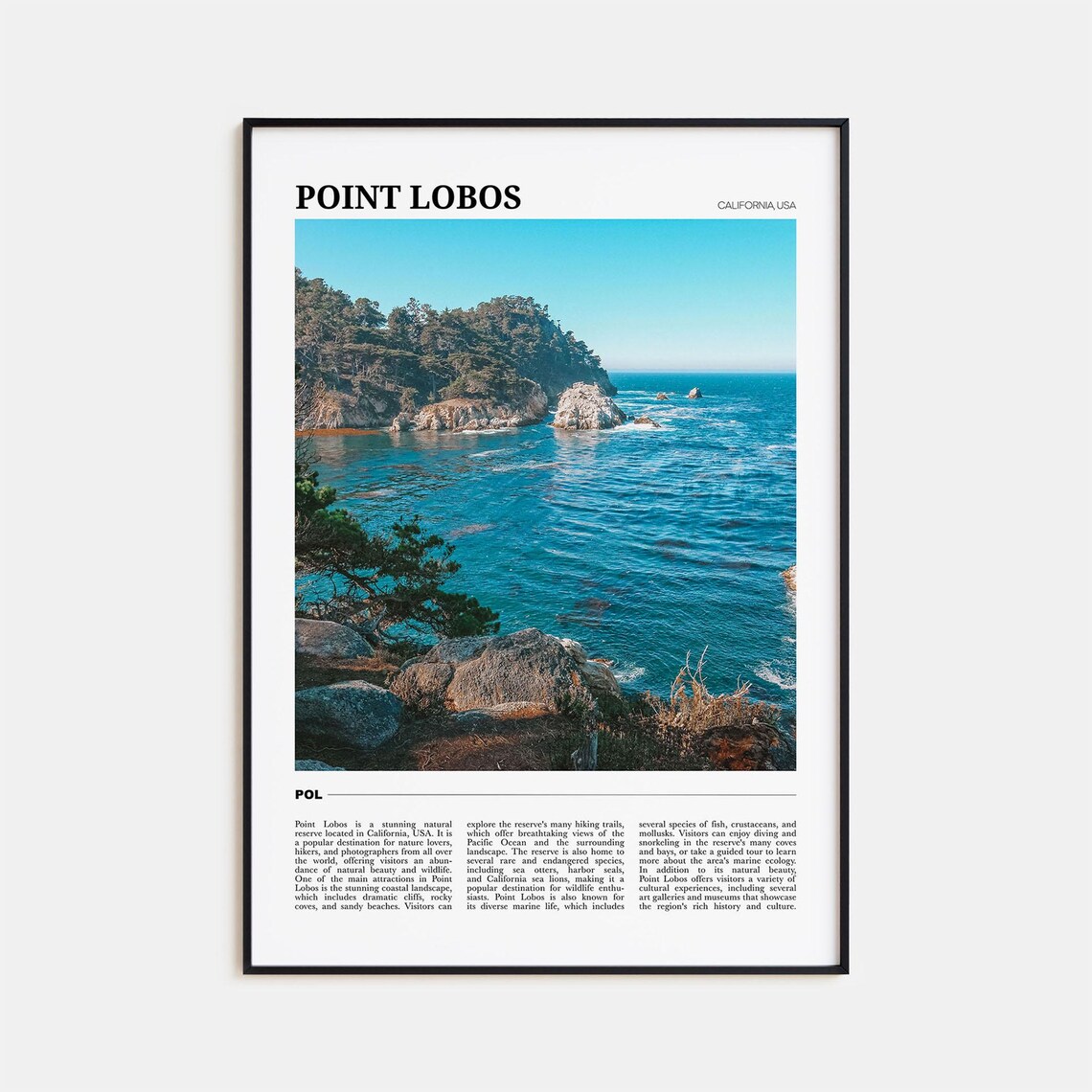 Point Lobos Travel Poster, California USA Art Print
