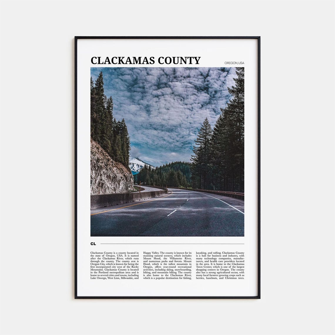 Clackamas County Oregon Mount Hood Forest Highway View Travel Poster