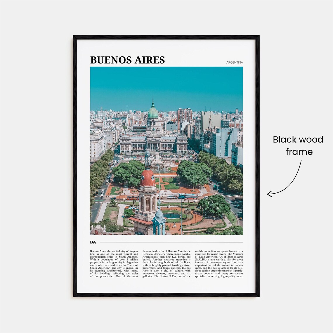Buenos Aires Argentina Travel Poster Congress Building Plaza View - Image 2