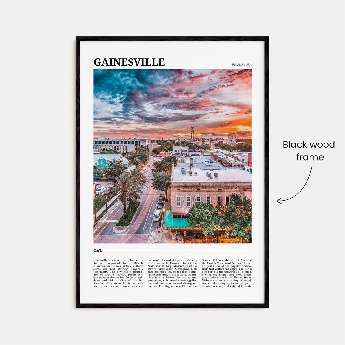Gainesville Florida Sunset Downtown Street Aerial View Travel Poster - Image 2