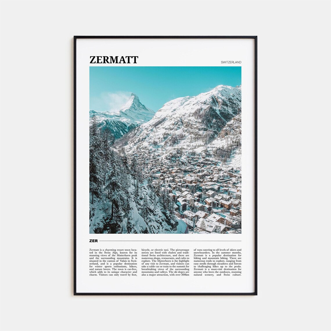 Zermatt Switzerland Matterhorn Snowy Village Alpine Travel Poster