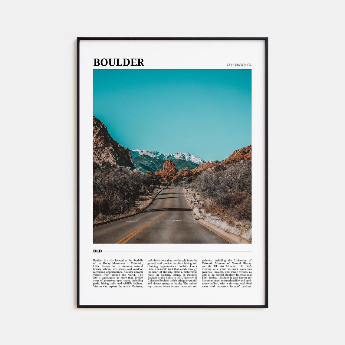 Boulder Colorado Rocky Mountain Road and Red Rocks Travel Poster