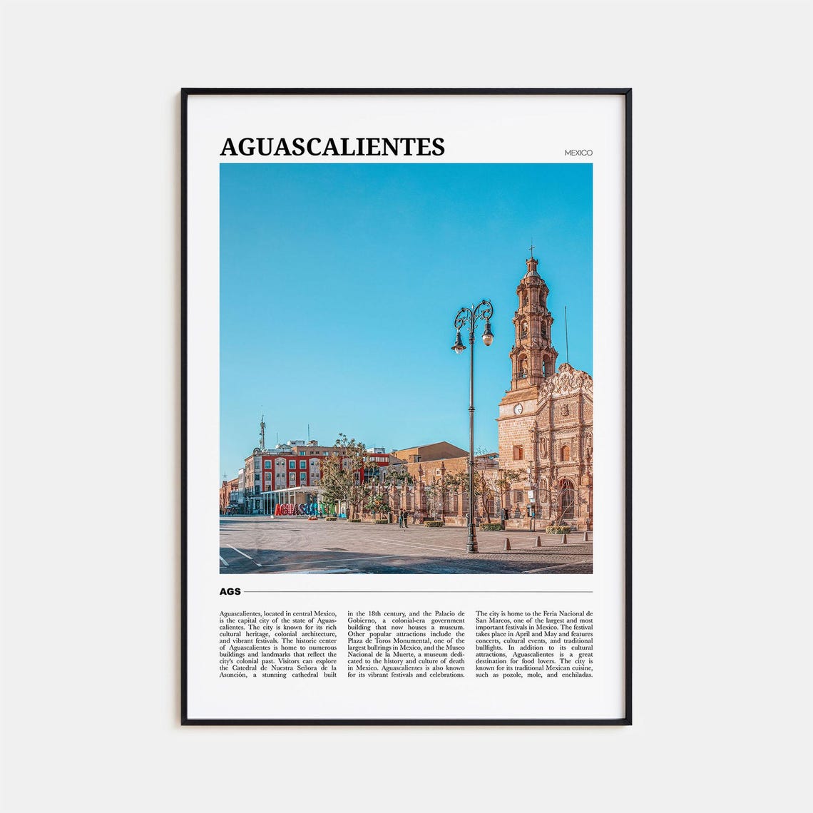 Aguascalientes Mexico Cathedral Plaza Colonial Travel Poster Series