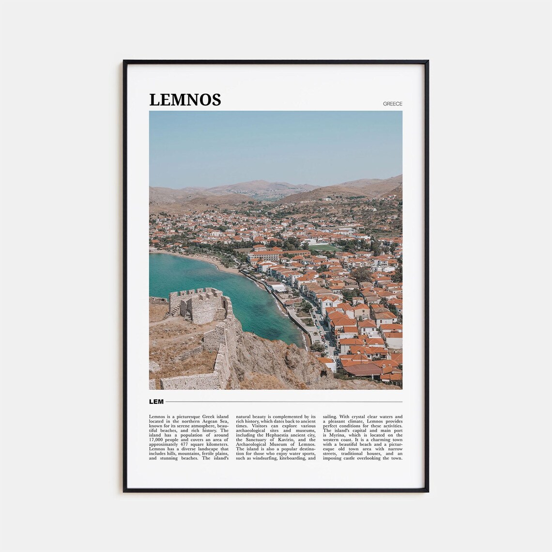 Lemnos Travel Poster, Greece Wall Art Print