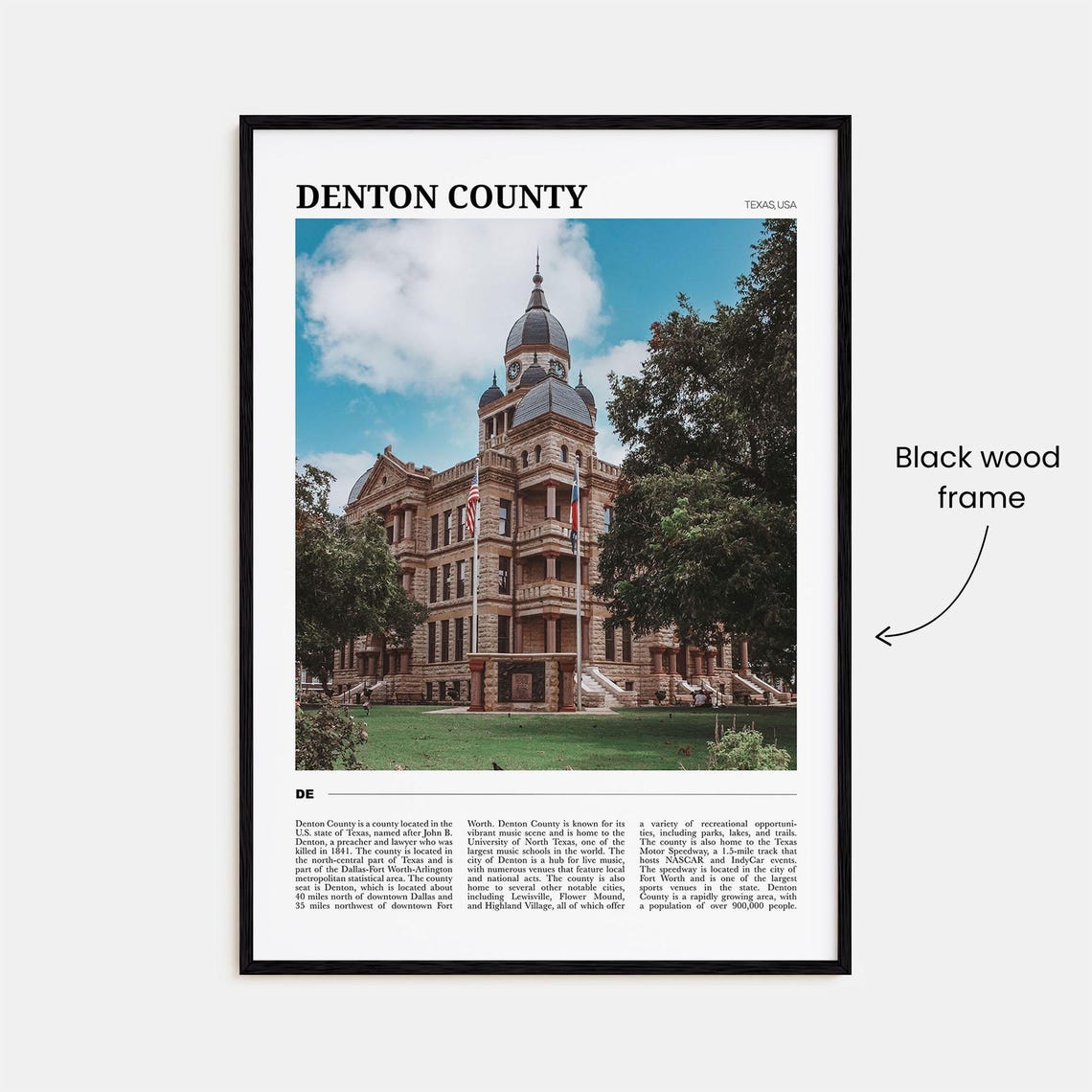 Denton County Texas Historic Stone Courthouse Clock Tower Poster - Image 2