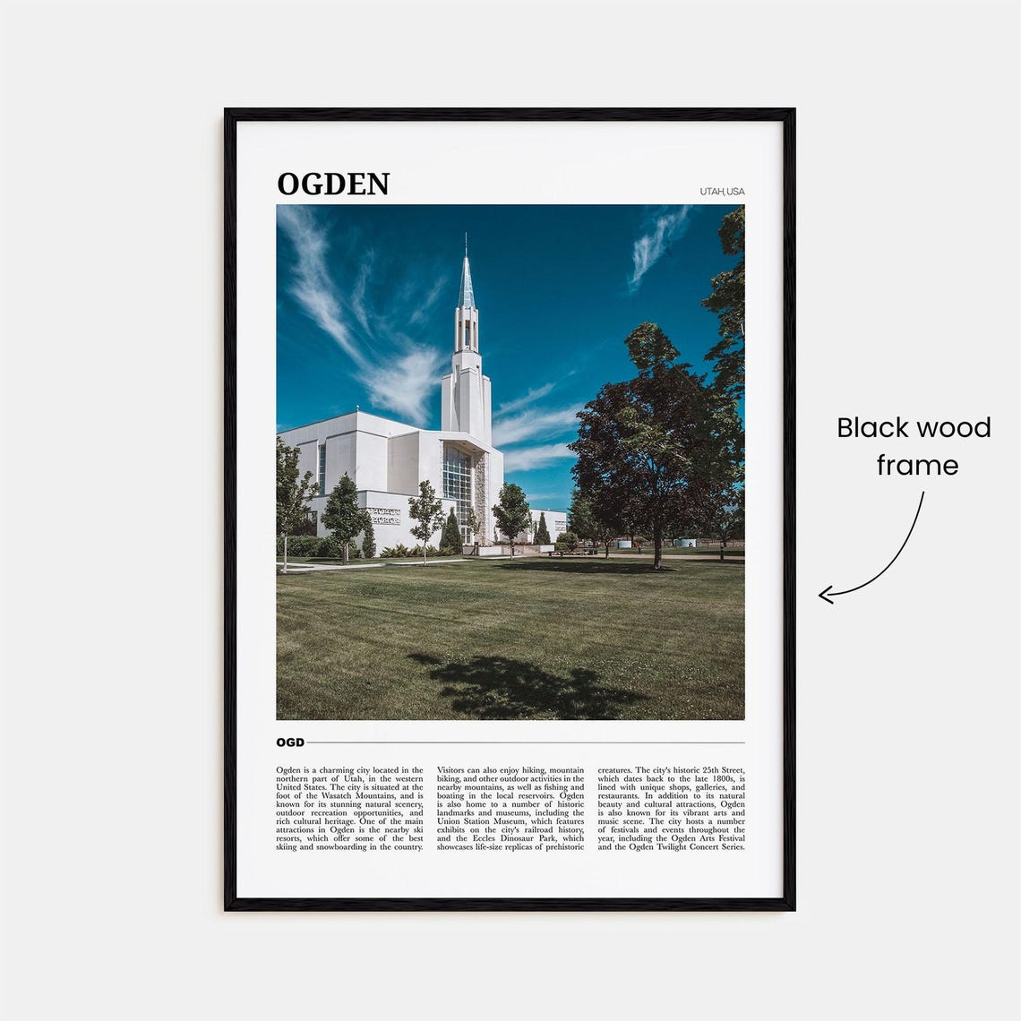 Ogden Utah USA White Spired Church Bright Blue Sky Travel Poster - Image 2