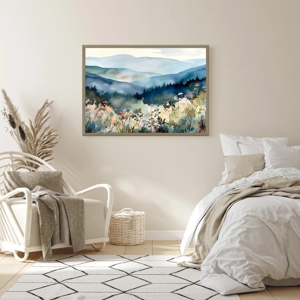 Blue Ridge Mountains Watercolor Wildflowers Art Print - Image 2
