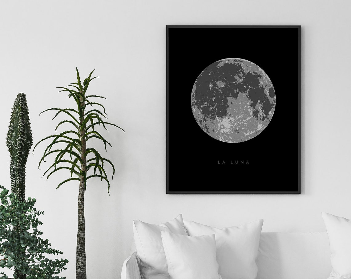 La Luna Full Moon Black Background Celestial Astronomy Night Poster
