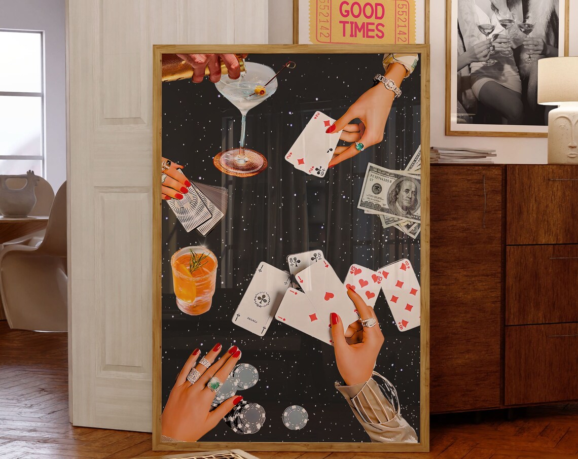Vintage Playing Cards Retro Poker Night Bar Poster