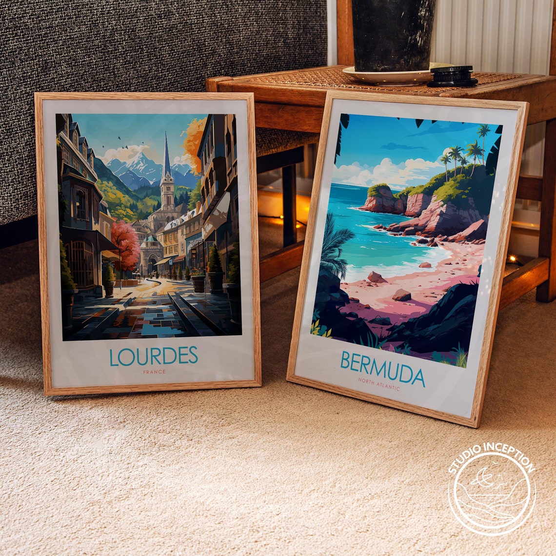 Lourdes Minimal Print France Travel Poster Framed Travel Art By Studio Inception Prints For Gallery Wall Our Lady Of Lourdes Wall Decor - Image 2