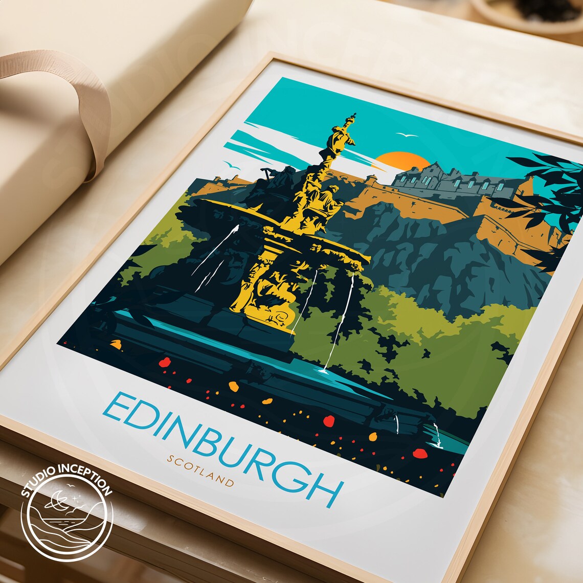 Edinburgh Scotland Castle Fountain Princes Street Garden Poster - Image 3