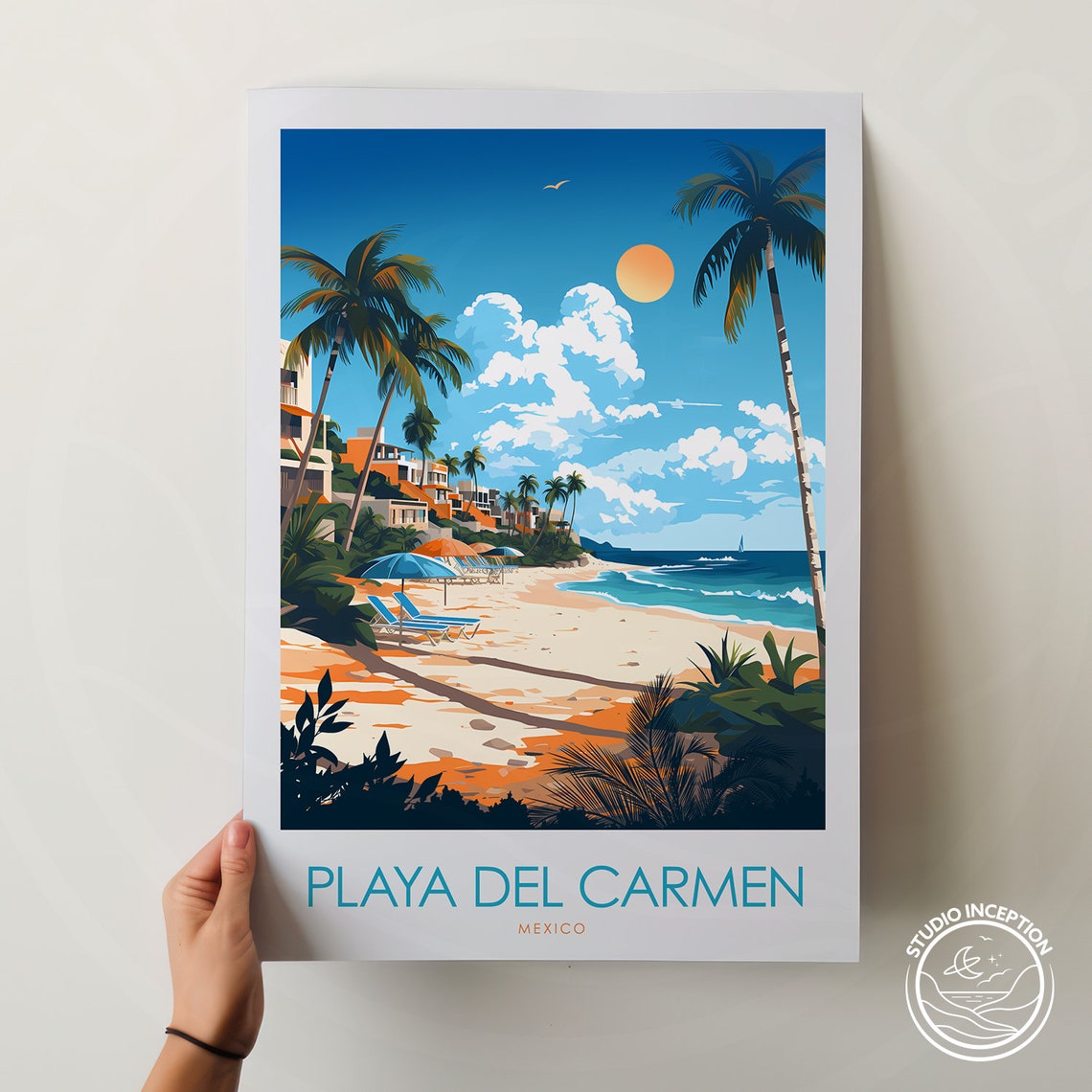 Playa Del Carmen Mexico Beach Palms Vintage Style Travel Poster - Image 2