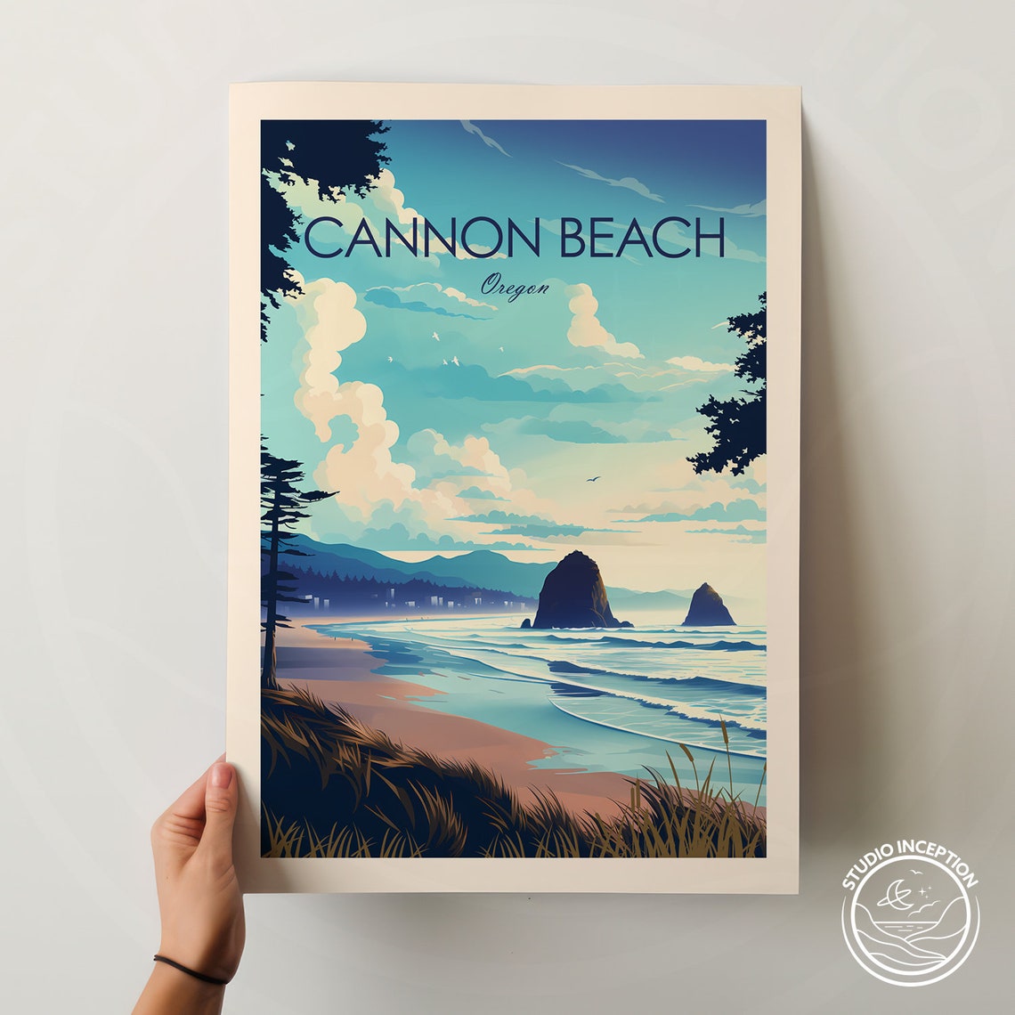 Cannon Beach Oregon Haystack Rock Coastal Sunset Travel Poster - Image 2