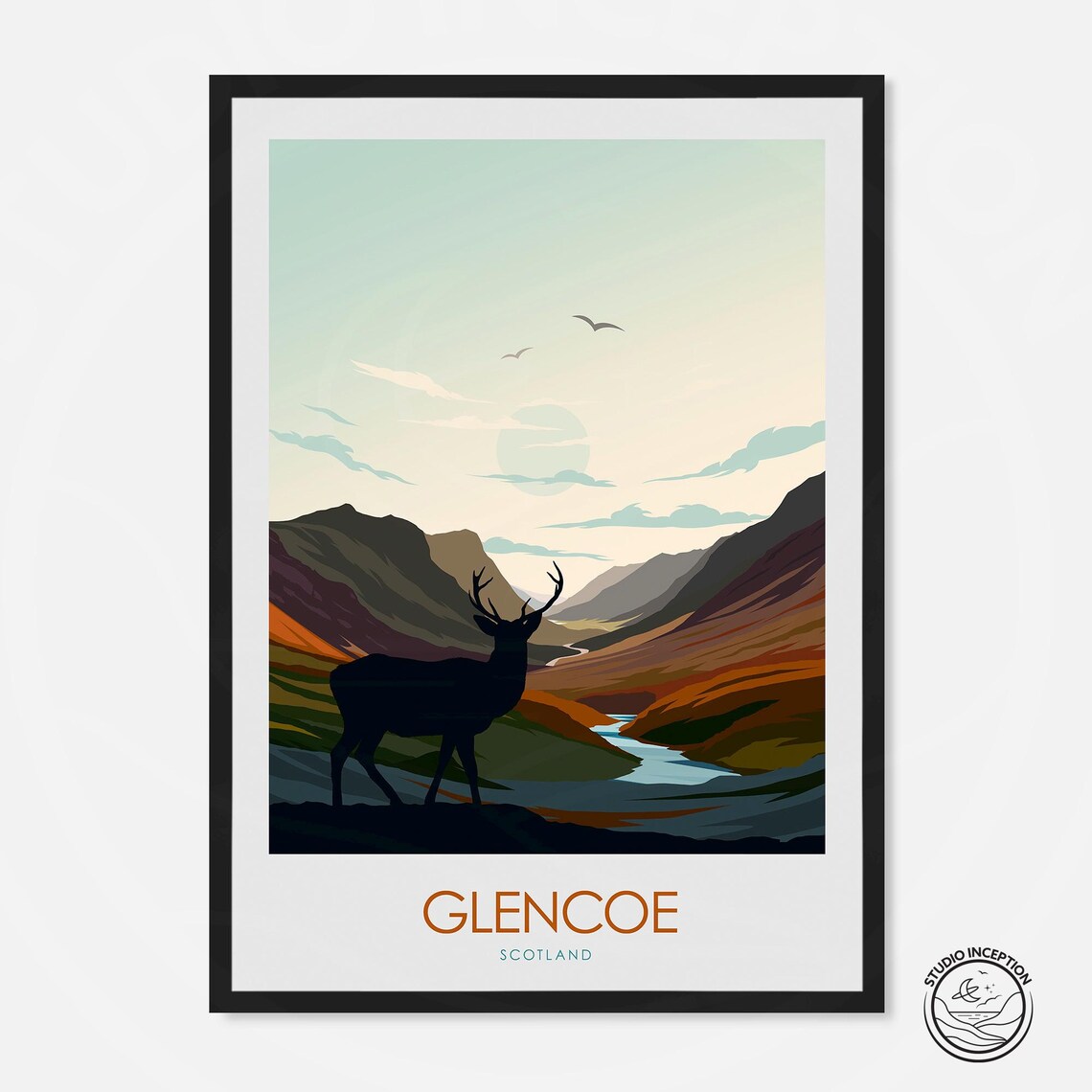 Glencoe Travel Poster, Minimal National Park Art
