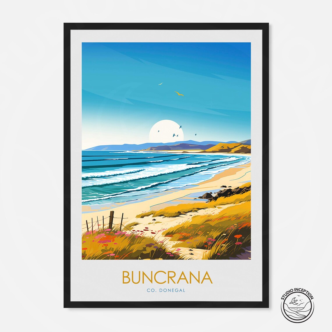 Buncrana Beach Travel Poster, Donegal Ireland