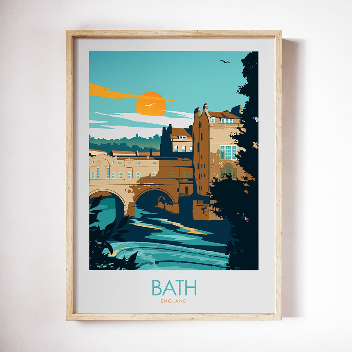 Bath England Pulteney Bridge River Avon Sunset Vintage Travel Poster - Image 3