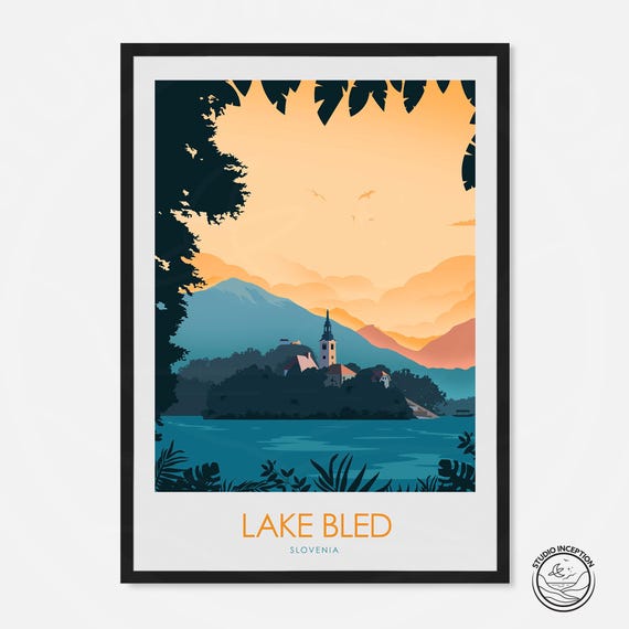Lake Bled Travel Poster, Slovenia Vacation Souvenir
