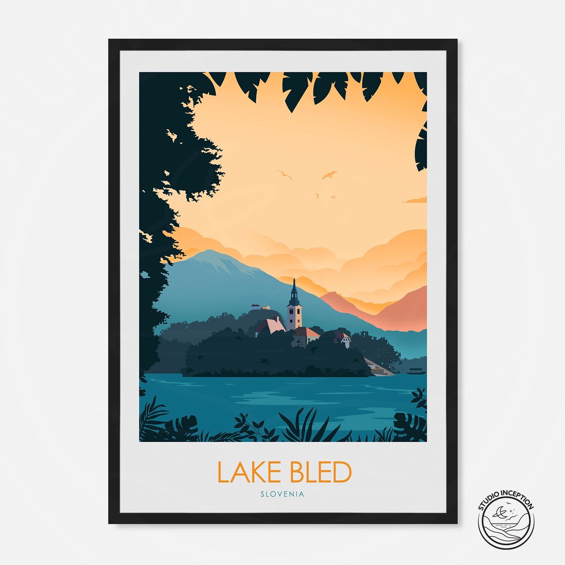 Lake Bled Travel Poster, Slovenia Vacation Souvenir